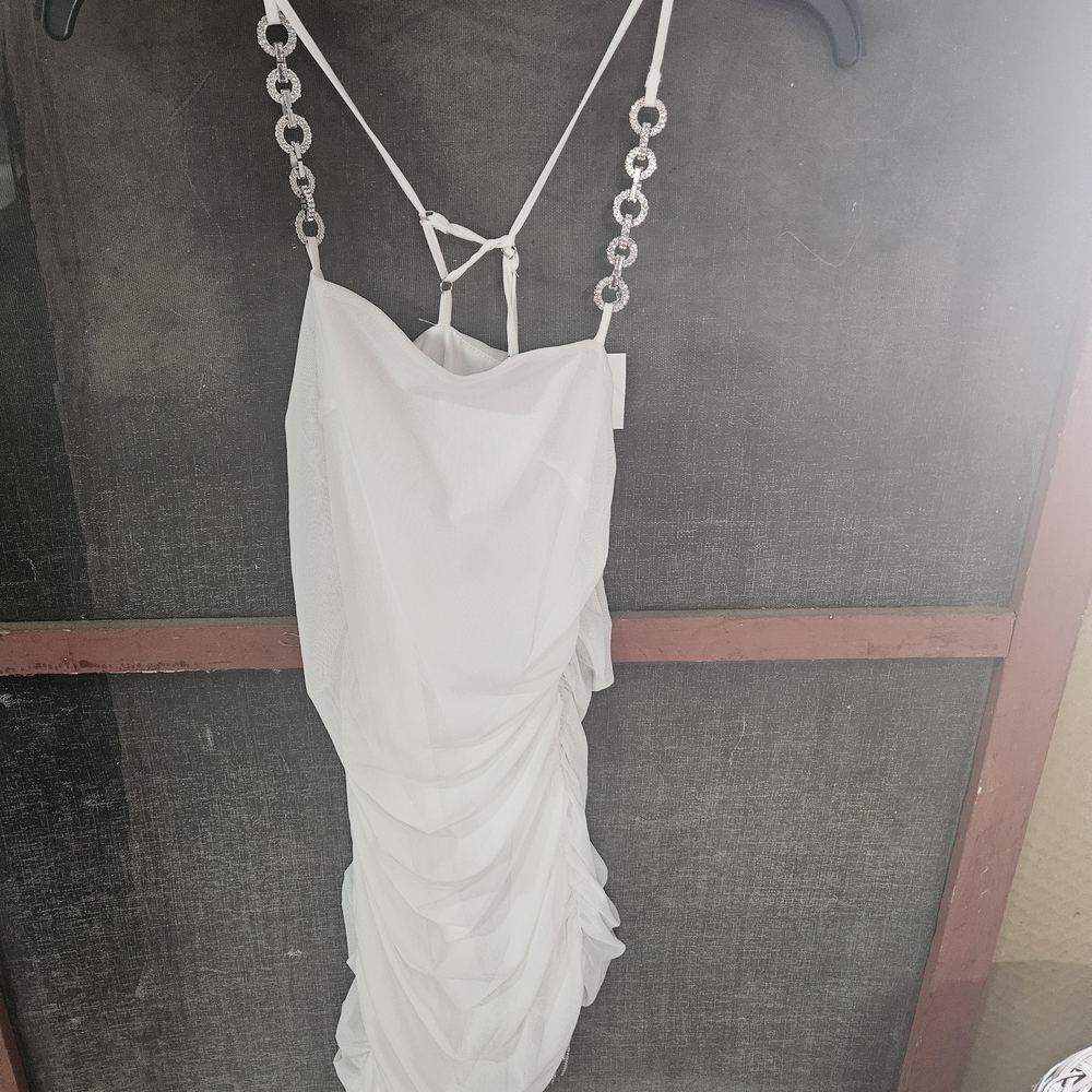 Justify White Mini Dress with Silver Chain Straps